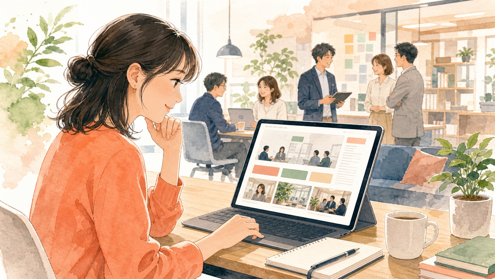 応募前に会社の雰囲気を記事で理解するイラスト