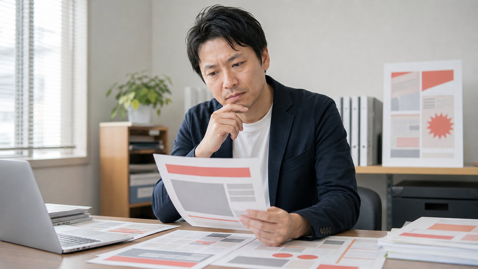 一般的な広告資料を確認しているイメージ