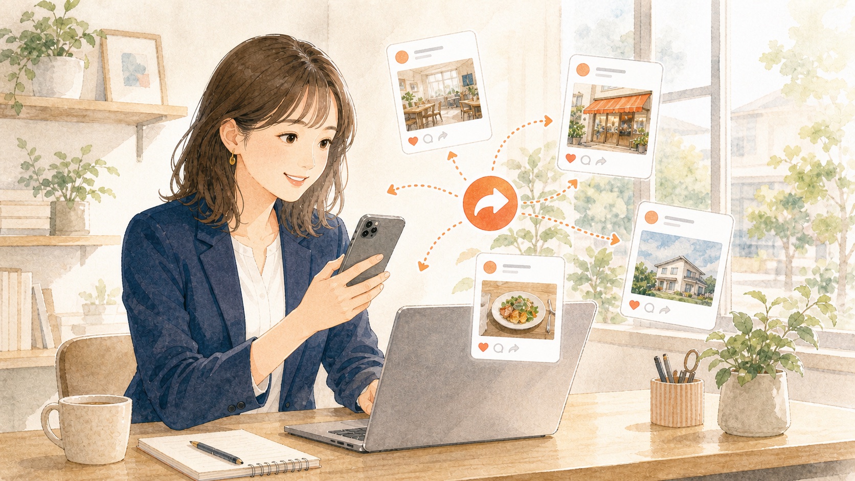 SNS追加掲載の準備をしているイラスト