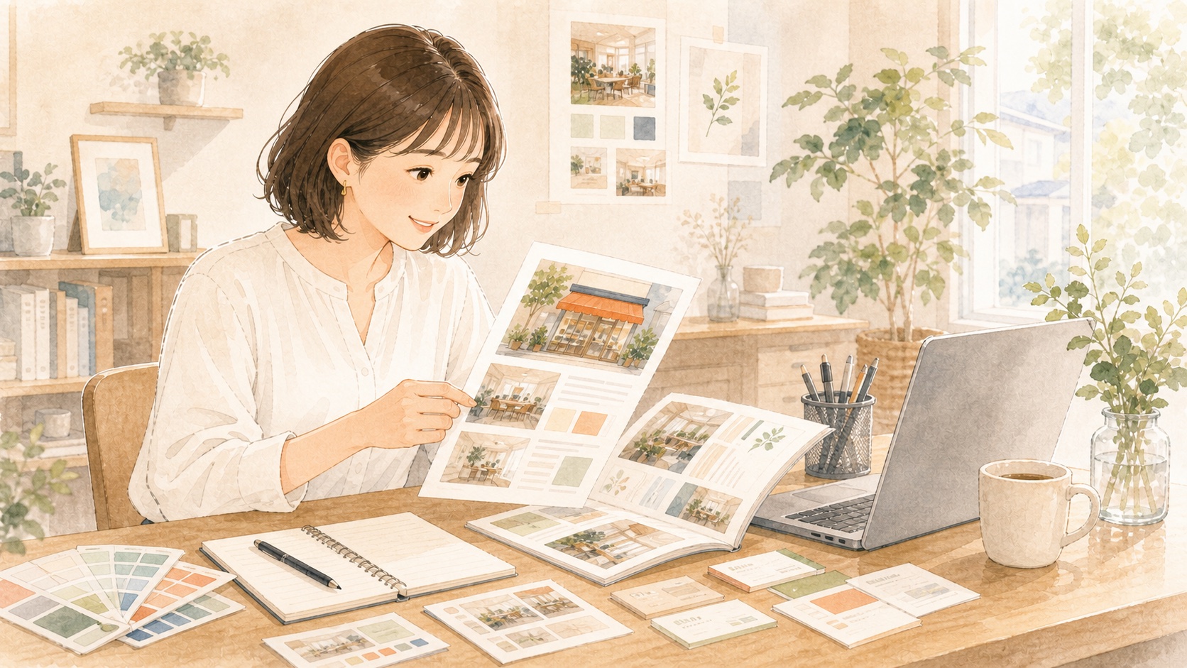 チラシや会社案内のデザイン制作をしているイラスト