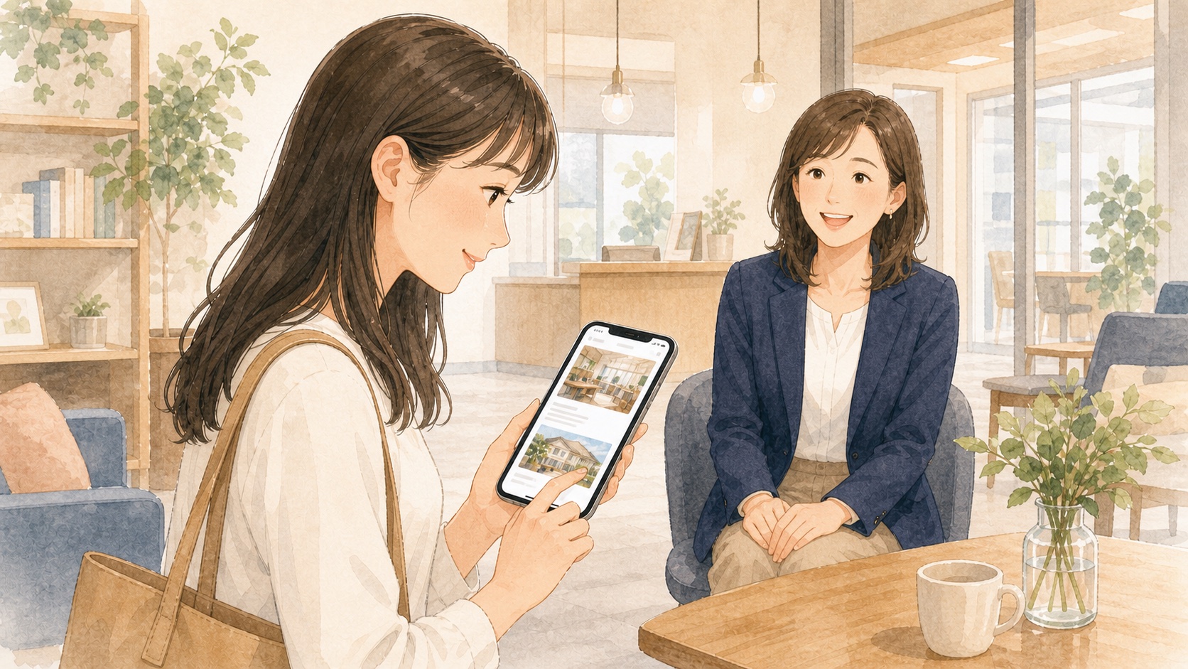 求人応募者が会社紹介の記事を確認しているイラスト