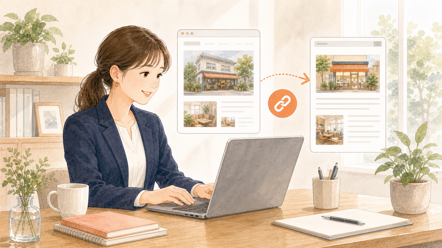 自社ホームページから掲載記事へリンクしているイラスト