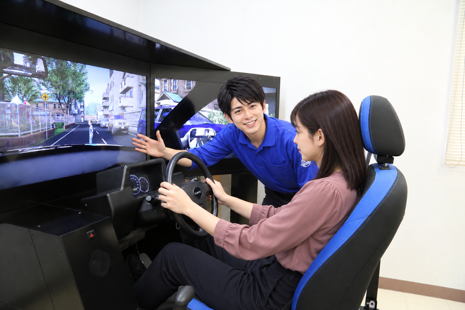 シミュレーターで教習生に説明する指導員のイメージ