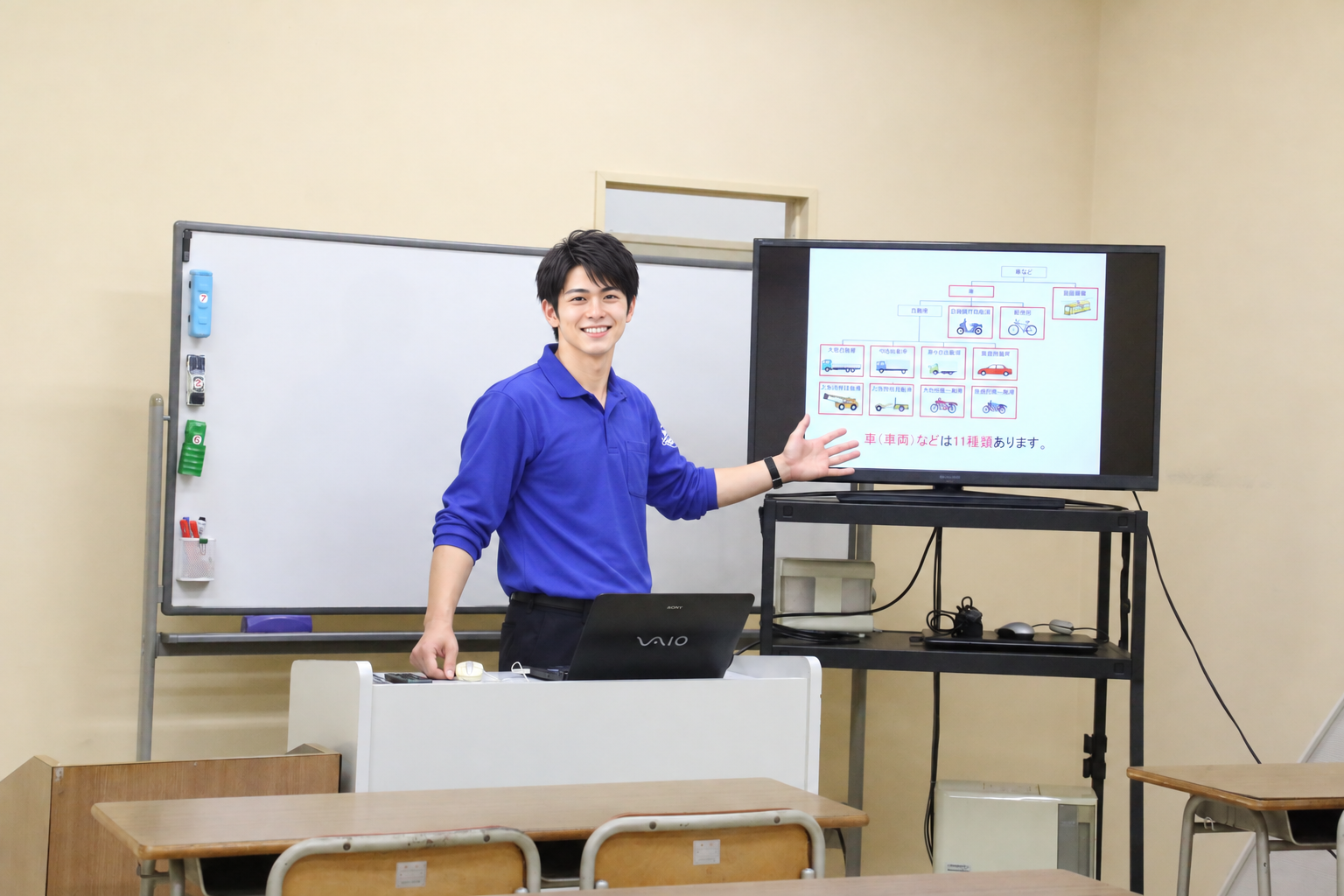 教室で説明する指導員のイメージ