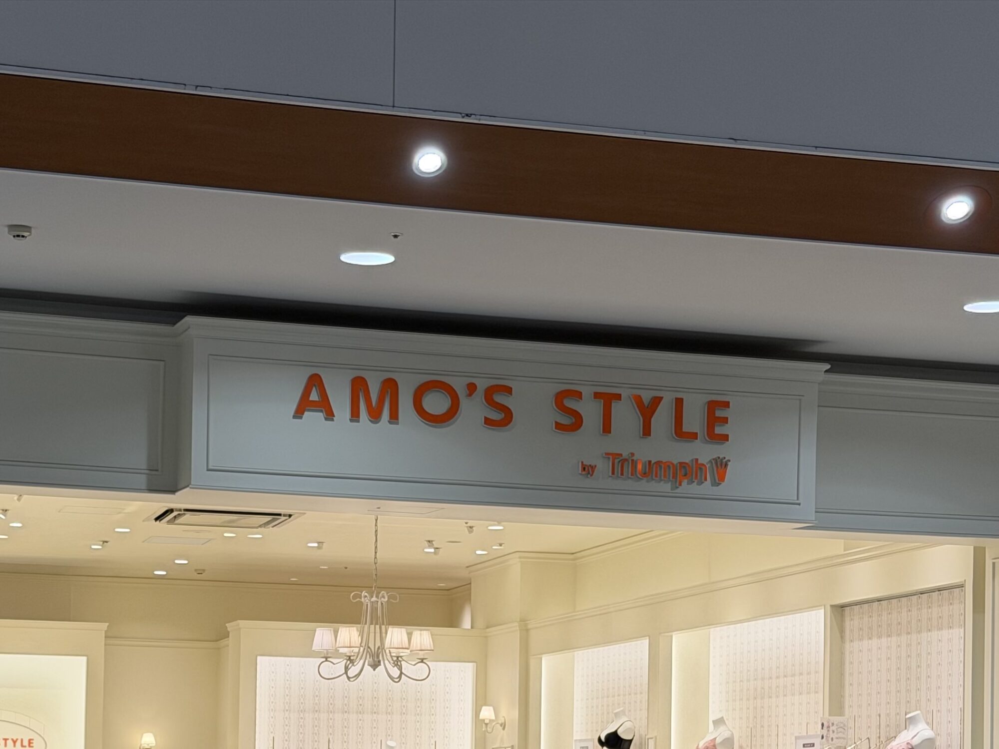 イオンモール甲府昭和2階、AMO'S STYLE by Triumphの店舗看板（2026年10月12日撮影）